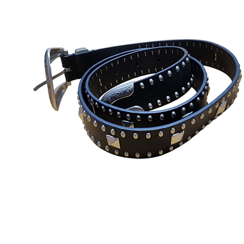 Belt Womens L Black Silver Rivets Fits 33.5"- 36.5" Waist